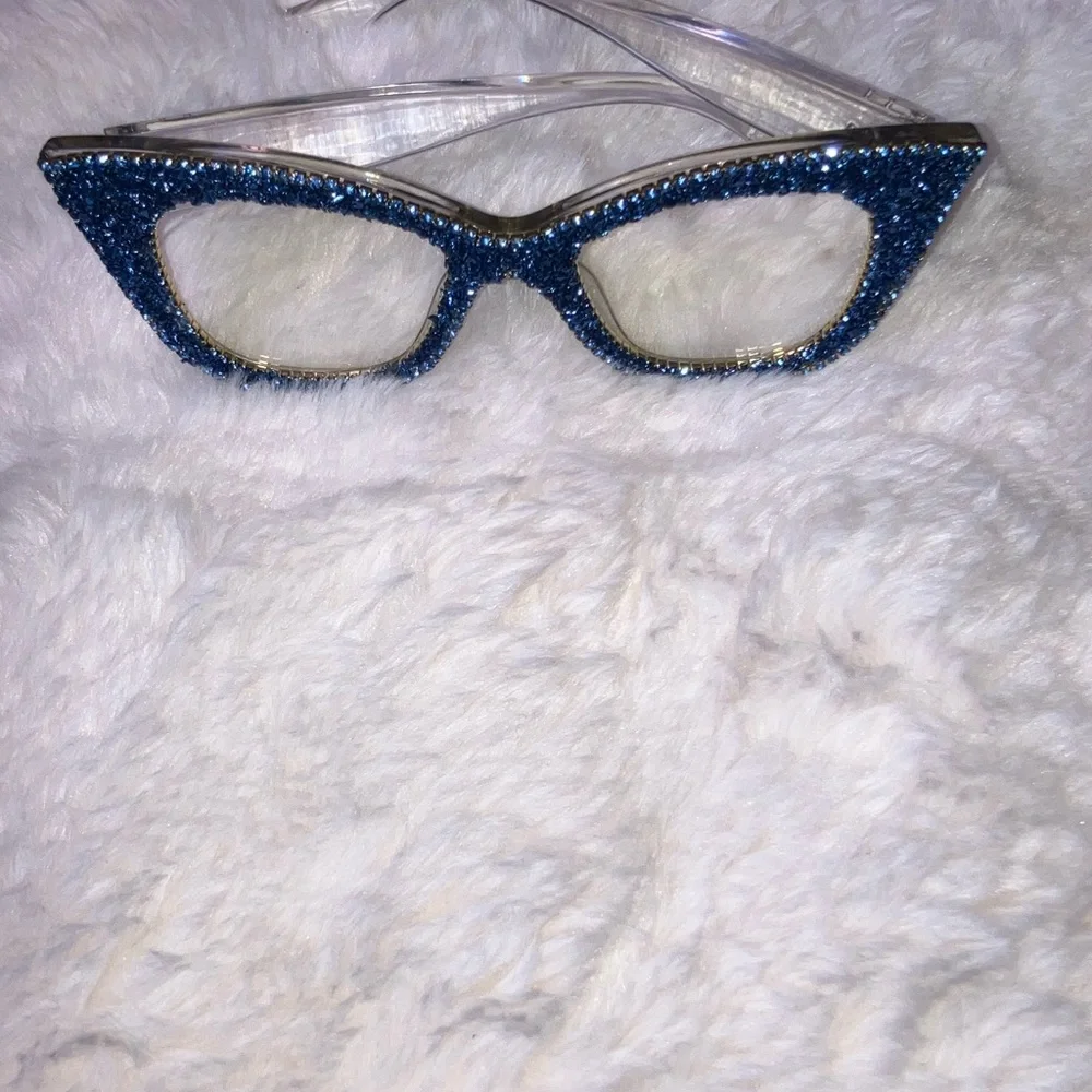 SHEIN Blue Glitter Clear Eye Glass Frame